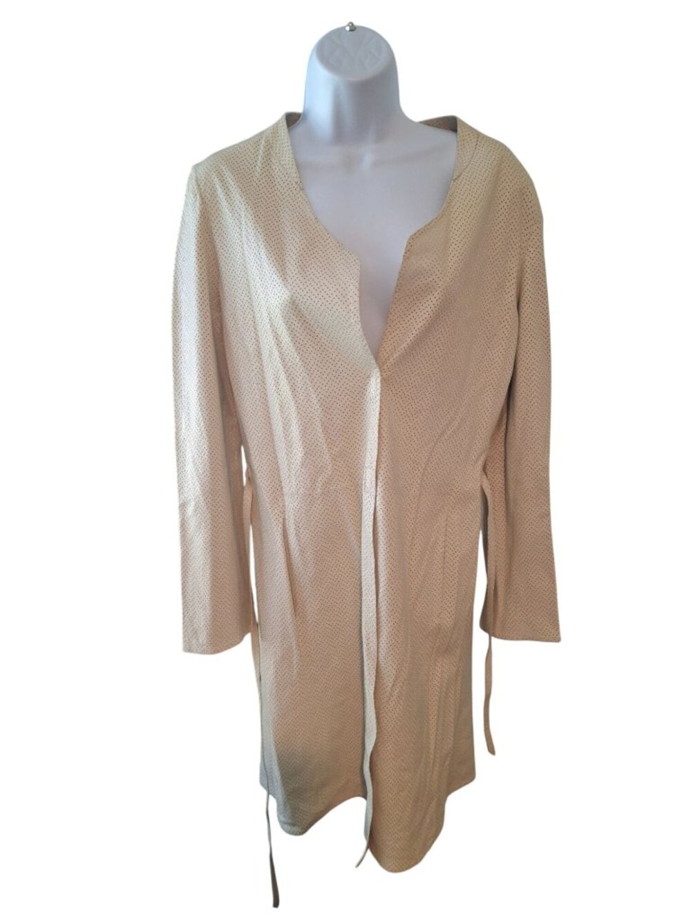 Armani Collezioni Suede Leather Coat Beige Perforated Belted Italian Quiet Luxur